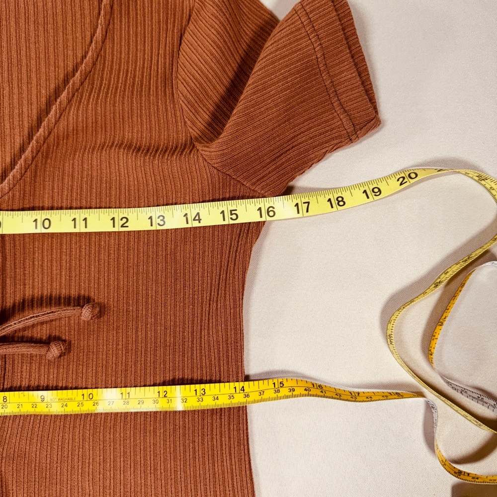 Free People Ribbed Lace Up Tie Front Top Terracotta Brown Short Sleeve Medium - Picture 3 of 12